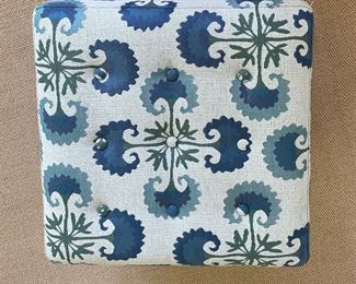 Blue & White Upholstered Ottoman / Stool. Measures 20" x 20" x 20" H. Photo 2 of 2.