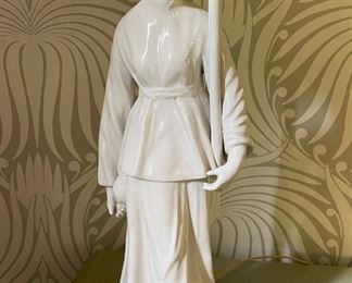 Visual Comfort Blanc de Chine Sculptural Asian Woman Table Lamp with White Shade. Measures 27" H. Photo 2 of 2.