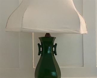 Pair of Vintage Green Ceramic Table Lamps on Brass Base. Each Measures 24" H. Photo 2 of 2.