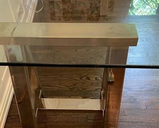 Glass Top Desk with Crome "Saw Horse" Legs. Measures 72" W x 36" D x 31" H. Photo 4 of 4.