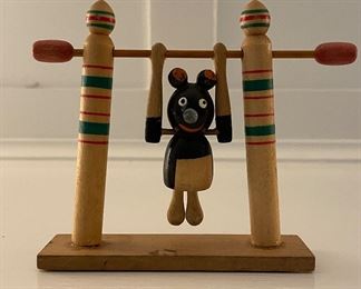 Vintage Wood Flipping Mouse Toy on Gymnastic Bars.