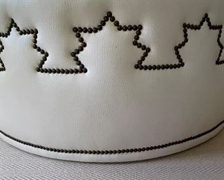 Leather Upholstered Ottoman with Decorative Nailhead Trim. Measures 50" D x 18" H. Photo 3 of 3.