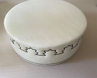 Leather Upholstered Ottoman with Decorative Nailhead Trim. Measures 50" D x 18" H. Photo 1 of 3.