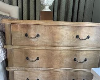 Natural Wood Serpentine Front Chest of Drawers. Measures 44" W x 18" D x 34" H. Photo 1 of 5.