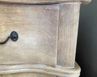 Natural Wood Serpentine Front Chest of Drawers. Measures 44" W x 18" D x 34" H. Photo 4 of 5.