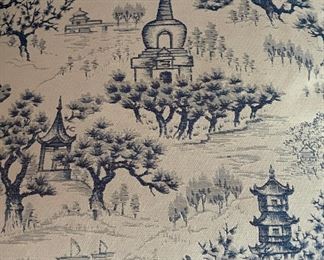 Sherrill Loveseat With Down Filled Cushions Upholstered in Pagoda Toile Fabric. Does Show Signs Of Catch Scratches But Not Visible When Unless “Floated.” Measures 62” W x 40” D. Photo 2 of 3.