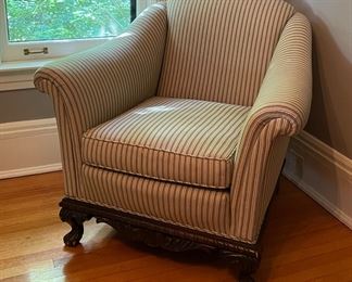 Antique Upholstered Chair With Claw Feet. Measures 36” W x 36” D. Photo 1 of 4.