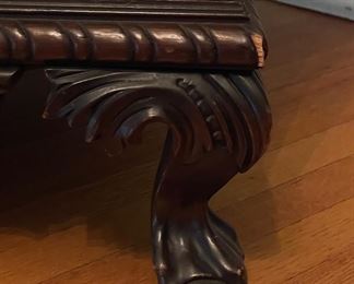 Antique Upholstered Chair With Ball & Claw Feet. Measures 36” W x 36” D. Photo 3 of 4.