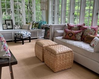 Woven Natural Fiber Storage Cubes / Ottomans. Each Measures 24" x 24" x 20" H.