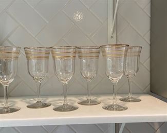 Set of 6 Gold Banded Wine Glasses.