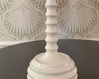 White Lacquered Turned Wood Table Lamp - 2 Available. Photo 2 of 2.