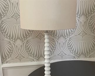 White Lacquered Turned Wood Table Lamp - 2 Available. Photo 1 of 2.