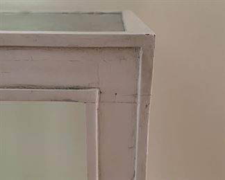 Smoky Mirrored Top White-Washed Console with Shelf. Measures 71" W x 18" D x 32.5" H. Photo 4 of 4.