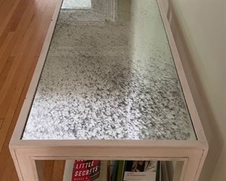 Smoky Mirrored Top White-Washed Console with Shelf. Measures 71" W x 18" D x 32.5" H. Photo 2 of 4.