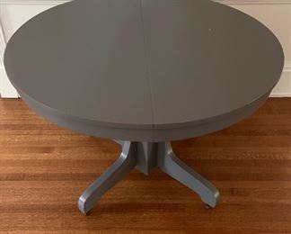 Grey Pedestal Dining / Game / Occasional Table. Measures 45" D x 30" H with 26" Clearance. Photo 2 of 3.