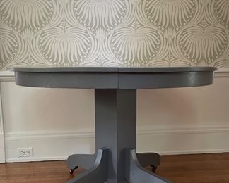 Grey Pedestal Dining / Game / Occasional Table. Measures 45" D x 30" H with 26" Clearance. Photo 1 of 3.