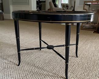 Antique Paper Mache Occasional Table with Ebonized Faux Bamboo Frame. Measures 30" x 24" x 21" H. Photo 2 of 4.