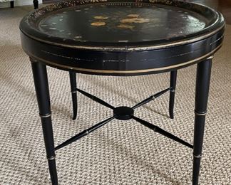Antique Paper Mache Occasional Table with Ebonized Faux Bamboo Frame. Measures 30" x 24" x 21" H. Photo 1 of 4.