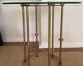 Mid-Century Brass & Glass Occasional Table. Measures 26" D x 23" H. Photo 1 of 4.