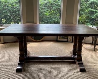 Double Pedestal Farmhouse Table. Measures 72" L x 42" W x 30" H with 28" Clearance. Photo 1 of 6.