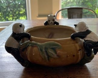 Glazed Ceramic Bowl with Panda Bears. Photo 1 of 2.