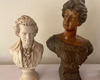 Antique Cast Busts- Mozart on the left and Noemi on the right