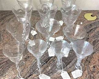 Cambridge Caprice Crystal Stem Wine, Cocktail,  Cordial Glasses