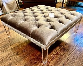 STUNNER OF A PIECE!  TUFTED COFFEE TABLE WITH ACRYLIC LEGS.