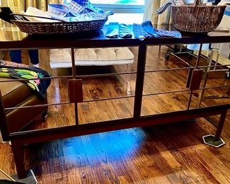 USE AS A TV CONSOLE, STORAGE, BUFFET, ENTRY TABLE.  MIRRORED DOORS.  COOL!