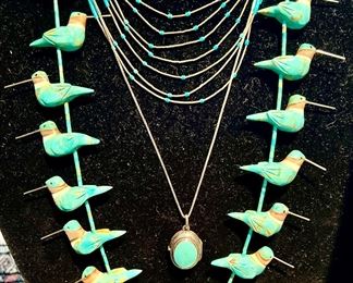UNUSUAL TURQUOISE HUMMINGBIRD FETISH NECKLACE