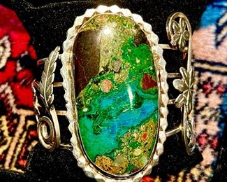 LARGE STERLING AZURITE-MALACHITE CUFF!  WHAT A BEAUTY!