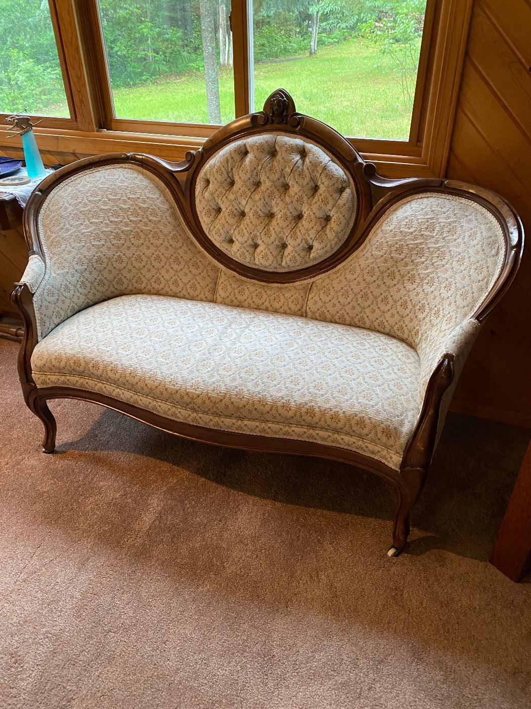 Carved Indian head Victorian settee