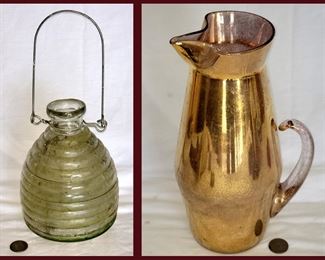 Antique Glass Wasp Catcher and Tall Vintage Pitcher