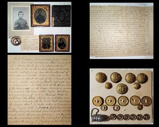 Civil War Soldier Archive including Daguerreotypes,  Photos, Letters and Grand Army of the Republic Buttons. Very interesting reading from one Civil War Soldier's Perspective of Events. 