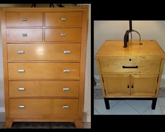 Chest of Drawers and One of a Matching Set of Nightstands