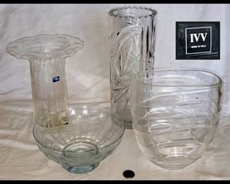 IVV Italy Glass Vase, Studio Nova Italy Vase, Etched Mid Century Modern Bowl 