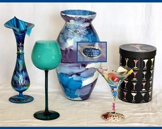 Pretty Glass Pcs including Franco Art Glass Vase Italy and Lolita Glass with Original Box 