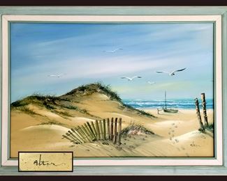 Signed Beach Scene Painting