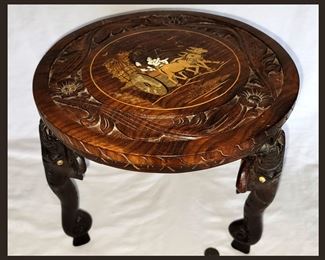 Small Inlaid Stool with Elephant Head Legs