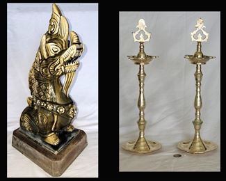 Chi Lin/ Kylin/ Qi Lin Dragon Dog Statue and Indian Lamps
