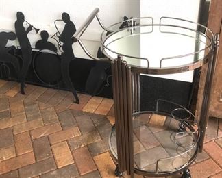 Metal and glass rolling wine cart