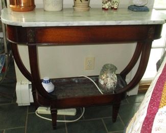 Wonderful hall table - sofa table, Marble top and in insert on base for plants.  Beautiful and versatile piece