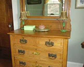 Oak 2 drawer over 2 drawer dresser with beveled swing mirror