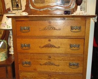 Vintage oak dresser with Beveled swing mirror