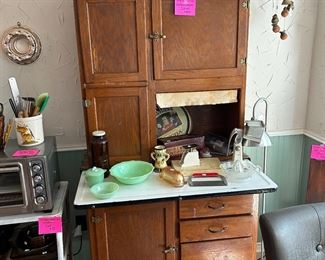 Antique oak Hoosier cabinet with flour sifter cabinet