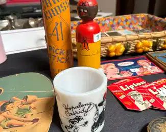 1930's Pick Up sticks, Hop a Long Cassidy mug