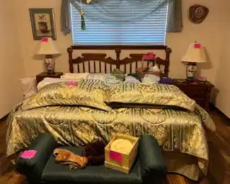 King size mattress set, Pine headboard and frame