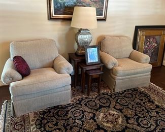 Pair of like new upholstered club chairs 