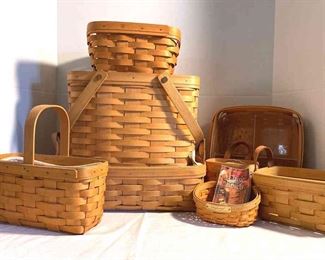 5 Longaberger Piece Classic Basket Set With 3 Piece Royal Craft Set And Accessories 