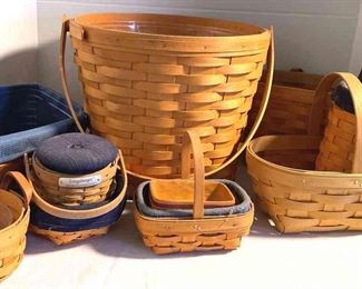 7 Piece Blue Liner Longaberger Set With 2Royal Craft Basket 